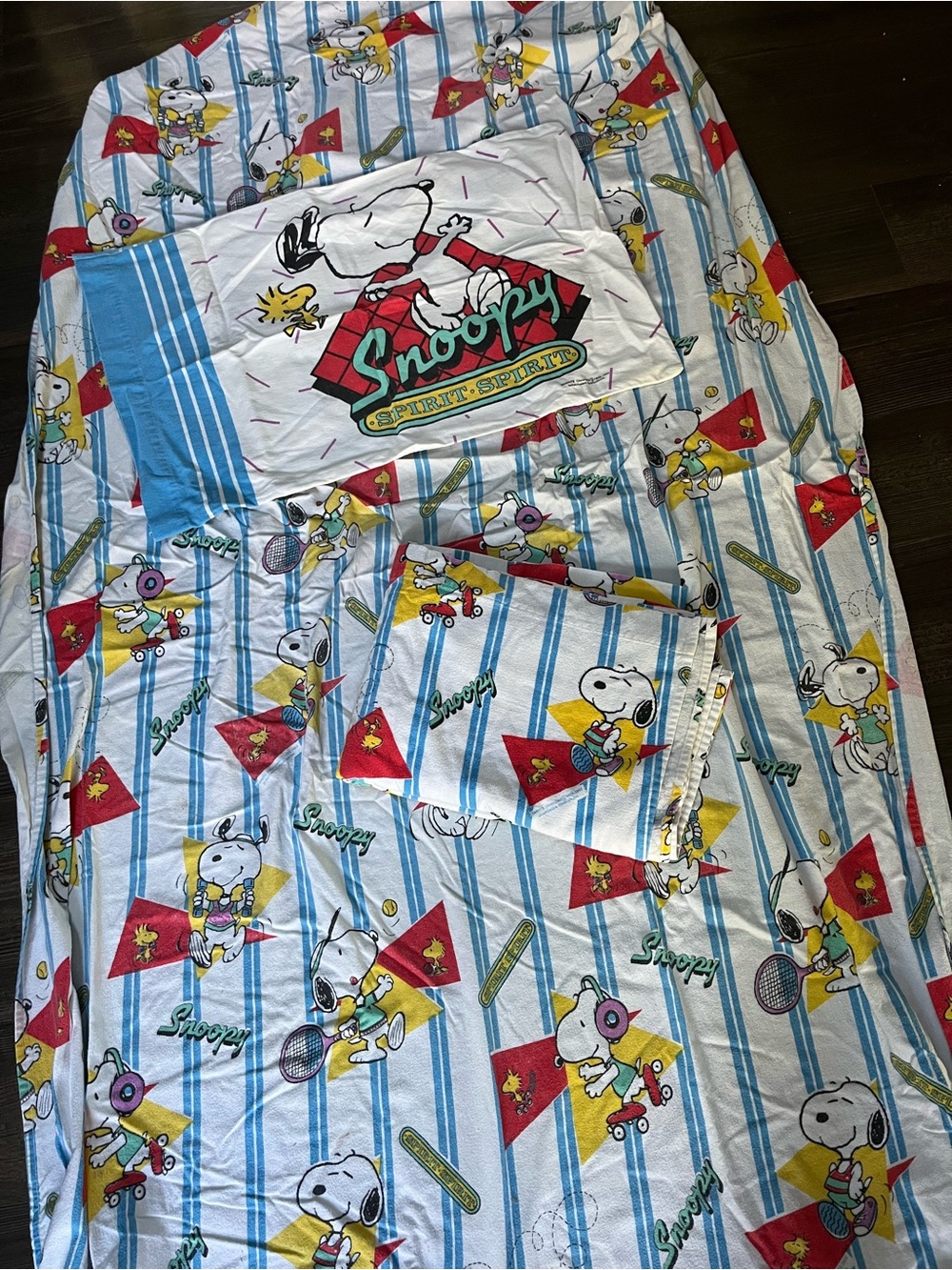 VTG Franco Peanuts Snoopy Spirit 3 Piece Twin Flannel Sheet Set + 1 Pillow Case